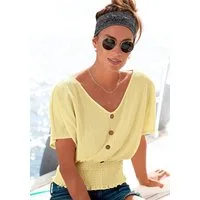 LASCANA V-Shirt mit breitem Smoksaum und Kopfleiste, Blusenshirt, sommerlich