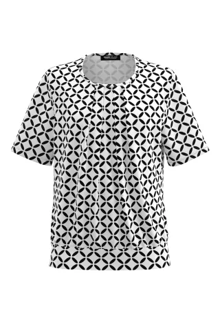 FRANK WALDER - Blusenshirt NOS mit feiner Falte schwarz/ecru - Gr. - 46