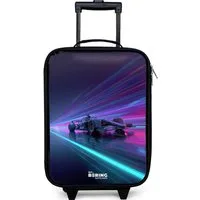 NoBoringSuitcases.com© Kinderkoffer mit leuchtende Räder - Neon - Rennwagen - Leichte Streifen - Lila, 2 Rollen, Kinder Koffer Klein, Trolley Handgepäck, Reisekoffer