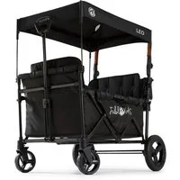 FableKids Bollerwagen LEO X4Plus – Faltbarer Transportwagen mit Dach 5-Punkt-Gurt (Onxy Schwarz), Hecktasche, Abdeckhaube