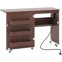 COSTWAY Schreibtisch, 2 in 1 Nähtisch klappbar mit Ladestation, Rollen