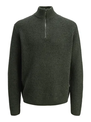 JACK&JONES - JORBLEECKER KNIT HALF ZIP BF forest river - Gr. - L