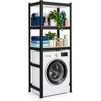 relaxdays Badregal Schwarzes Waschmaschinenregal Schwerlast, 70 x 40 x 180 cm