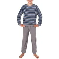 Normann Pyjama Jungen Frottee Schlafanzug langarm mit Bündchen Oberteil gestreift