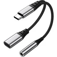 Forrlite USB C Splitter 1 zu 2, USBC Verteiler Doppelstecker Audio-Adapter USB C zu Schnellladung Aux Audio für iPhone 15 16 Samsung S25 S24 Type C Devices(Silber) zu 2 in 1 Typ C auf 3.5mm Kopfhörer Adapter mit PD 60W Schnellladung