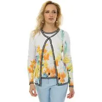 Passioni 2-in-1-Pullover Twinset mit floralem Print und Kontrastsaum (Set aus Cardigan und Kruzarmpullover) Zweiteiler bestehend aus Cardigan und Kurzarmpullover
