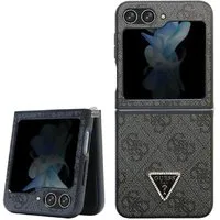 Guess Handyhülle Case für Galaxy Z Flip 5 Kunstleder schwarz Triangle Strass 6,7 Zoll, Kantenschutz
