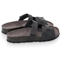 purosteps Huelva-Eco 19895-schwarz Sandale Echtes Leder, Natur Materialien, Komfortables Fußbett, Made in Spain