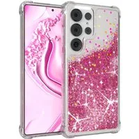 EAZY CASE Handyhülle Liquid Glittery Case für Samsung Galaxy S25 Ultra 6,9 Zoll, Glitzerhülle Shiny Slimcover stoßfest Durchsichtig Bumper Case Pink