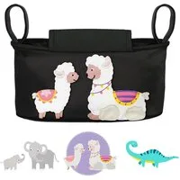 GLÜCKSWOLKE Kinderwagen-Tasche in Grau oder Schwarz I 6 Motive I Kinderwagentasche & Buggy Organizer, Kinderwagen Tasche mit Getränkehalter und Feuchttücherfach