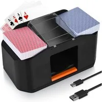 AKKEE Spiel Kartenmischer Elektrisch, Automatischer Kartenmischer Leder 2 Decks, batteriebetrieben