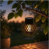 MARELIDA LED Solarleuchte LED Solar Hängeleuchte Feuerball Kugelleuchte mit Flammeneffekt H: 9cm, LED Classic, amber