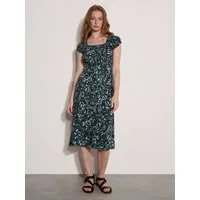 Apricot Midikleid Druckkleid mit Blattmuster