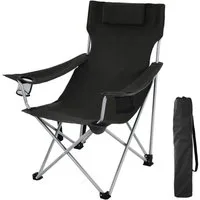 SONGMICS Campingstuhl Klappstuhl, mit Armlehnen, Kopfstütze und Getränkehaltern, bis 150 kg