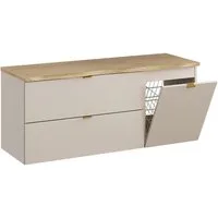 Lomadox Waschbeckenschrank DURANGO-56 120 cm breit in Kaschmir und Eiche mit Baumkantenoptik & Wäschekorb