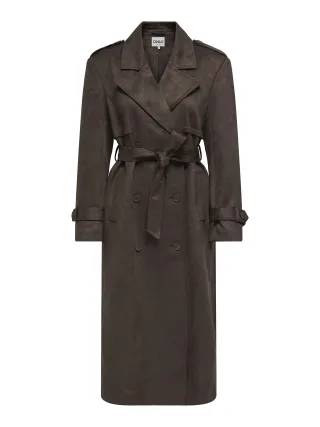 ONLY - ONLINA LONG FAUX SUEDE TRENCHCOAT PNT Chocolate Brown - Gr. - M