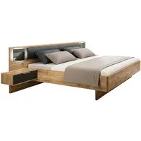 Lomadox Bett VIESTE-43, Bettanlage 180x200cm mit Nachttischen, Beleuchtung, graphit mit Eiche