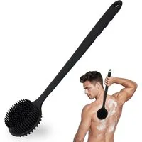 feinlux Badebürste Badebürste Silikon-Körperschrubber, Set, Langer Griff Rückenschrubber(2er-Pack), Vorderseite: für die Hautreinigung Rückseite: zum Schrubben