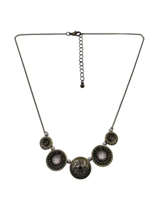 Steuer Modeschmuck Kette Metall Glasstein Schwarz 48cm