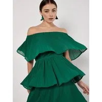 Apricot Partykleid Plissee Lagen-Bardot-Minikleid im Lagenlook