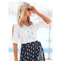 Vivance T-Shirt mit Cut-outs am Ärmel, Kurzarmshirt mit V-Ausschnitt, casual