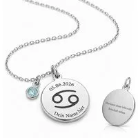 BS Schmuckdesign Kette mit Anhänger mit Gravur Personalisierte Halskette Damen Sternzeichen Name Datum Gravur (persönliche Gravur), inkl. Geschenkbox
