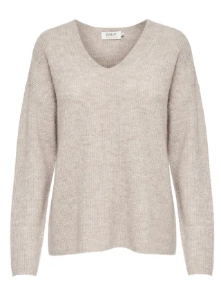 ONLY - ONLCAMILLA V-NECK L/S PULLOVER KNT NOOS Pumice Stone - Gr. - XS