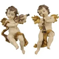 FADEDA Engelfigur 2x FADEDA Wandengel musizierend farbig, Höhe in cm: 14