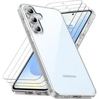 caslord Handyhülle TPU Handyhülle Case mit Panzerglas für Samsung Galaxy S25 5G 6,5 Zoll (je nach S25 Displaygröße anpassbar), Transparentes TPU-Case mit Anti-Gelb + 2x Panzerglas für S25