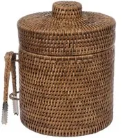fiolini Eiseimer / Eiskübel Rattan mit Deckel und Zange, Ø 20 x H 25 cm / 2,5 Liter