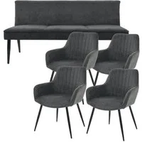 YOZI Sitzbank Sitzbank & Esszimmerstuhl Set, Dunkelgrau, Metallbeine schwarz (5-St)
