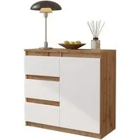 Furnica Kommode MIKEL, 3 Schubladen und 1 Tür - Votan Eiche H75cm B80cm T35cm (1 St)