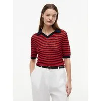 Tommy Hilfiger Polokragenpullover POINTELLE V-NK POLO SS Baumwollmischung, Polokragen
