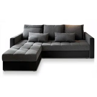 Masseno Ecksofa, Grau, Schwarz, Kunststoff, 3-Sitzer, L-Form,L-Form, 220x140 cm, Wohnzimmer, Sofas & Couches, Wohnlandschaften, Ecksofas