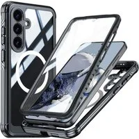 Wigento Handyhülle Für Samsung Galaxy S25 5G MagSafe Full 360 Grad Hybrid Bumper Schwarz, Full Body, MagSafe-Unterstützung, präzise Passform