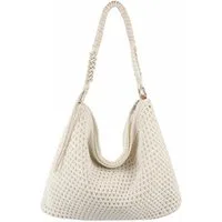 ITALYSHOP24 Schultertasche DAMEN TASCHE Boho Shopper Strohtasche Hobo Geflecht Häkeltasche Textil, Sommer Basttasche Strand Retro Reise Freizeit Urlaub Beuteltasche