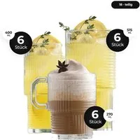 LAV Gläser-Set Helen - Longdrink & Teegläser, 18-teilig (270ml, 400ml, 515ml), 6-tlg., Glas, 18-tlg. Stapelbar Set, drei unterschiedliche Größen in einem Set