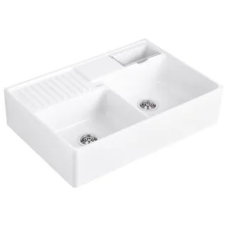 Villeroy und Boch Spülstein Doppelbecken 632391R1 Ablaufgarnitur, Handbetätigung, Resteschale, weiß