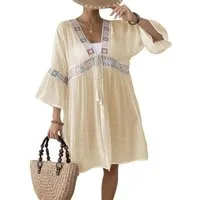 MOPUEA Strandkleid Kimono Strand Cardigan Bikini Cover Up Damen Swim Cover Ups (Boho Beach Beachwear Kimono Cardigan Strand Damen Lang Sommer, 1-tlg., Floral gehäkelte Strandbluse, V-Ausschnitt Transparent) Sommer Cardigans für Damen, Zum Binden Vorn