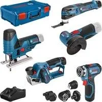 5-teiliges 12Volt-Werkzeug-Set, GSR + GOP + GHO + GWS + GST blau, 3x Li-Ionen Akku, XL-BOXX