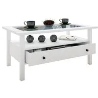 VCM Couchtisch Beistelltisch Wohnzimmer Lingis H. 42 x B. 90 x T., Holz Beistelltisch mit ESG-Sicherheitsglas