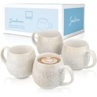 SÄNGER Becher Santorini Kaffeebecher Set (4-teilig), 4-tlg., Steingut, Cremefarben mit Flieder Blauem Verlauf, Handmade, Premium Collection