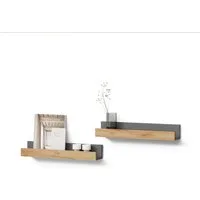 Livinity® Bücherregal Lorena, Anthrazit/Goldkraft Eiche, 60 x 10 cm 2er Set, 2-tlg.