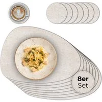 matches21 HOME & HOBBY Platzset Ovales Tischset mit Glasuntersetzer, 8er Set, in Beige meliert, (8-St), Hitzebeständige abwaschbare PVC Platzsets