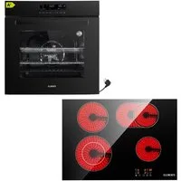 KB Elements Backofen-Set Einbaubackofen 60 cm mit 4-Zonen Glaskeramik Kochfeld 60 cm, mit 2-fach-Teleskopauszug, AQUA CLEAN, Einbaubackofen Full Touch mit 15 Funktionen, Air Fry Funktion