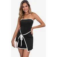 Imily Bela Bustierkleid Damen trägerloses asymmetrisches Minikleid (Packung, 1-tlg., 1per-Pack) Kordel