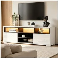 Merax Lowboard hochglanz Fernsehschrank mit LED-Beleuchtung (150 × 35 × 50 cm, 1 St), TV-Board TV-Schrank mit 2 Türen, 8 Fächer, Stauraum & Kabelmanagement