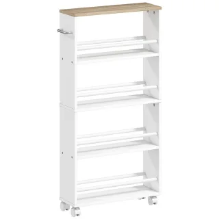 Homcom Rollwagen, Natur, Holzwerkstoff, 4 Fächer, 15x91x45 cm, Esszimmer, Servierwagen