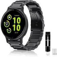 Fintie Smartwatch-Armband für Garmin Vivoactive 3/Vivoactive 5, Garmin Venu/Venu 2 Plus/Venu Sq, und Garmin Venu Sq 2, Forerunner 245 - Edelstahl Uhrenarmband