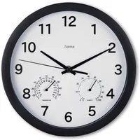 Hama Wanduhr Wanduhr "Malta", Ø 25 cm, ohne Ticken, Schwarz (geräuscharm, mit Thermo-/Hygrometer)